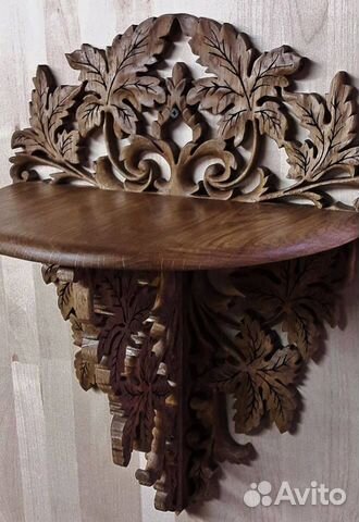 Полочканастенная кленовыйлист ручная работа резьба