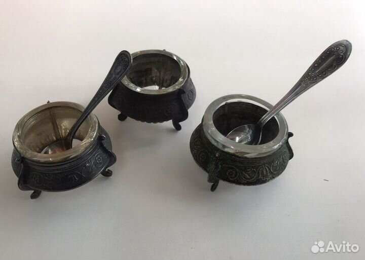 Солонка с ложечкой мельхиор СССР