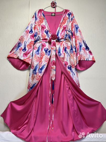 Шелковое кимоно платье миди oversize