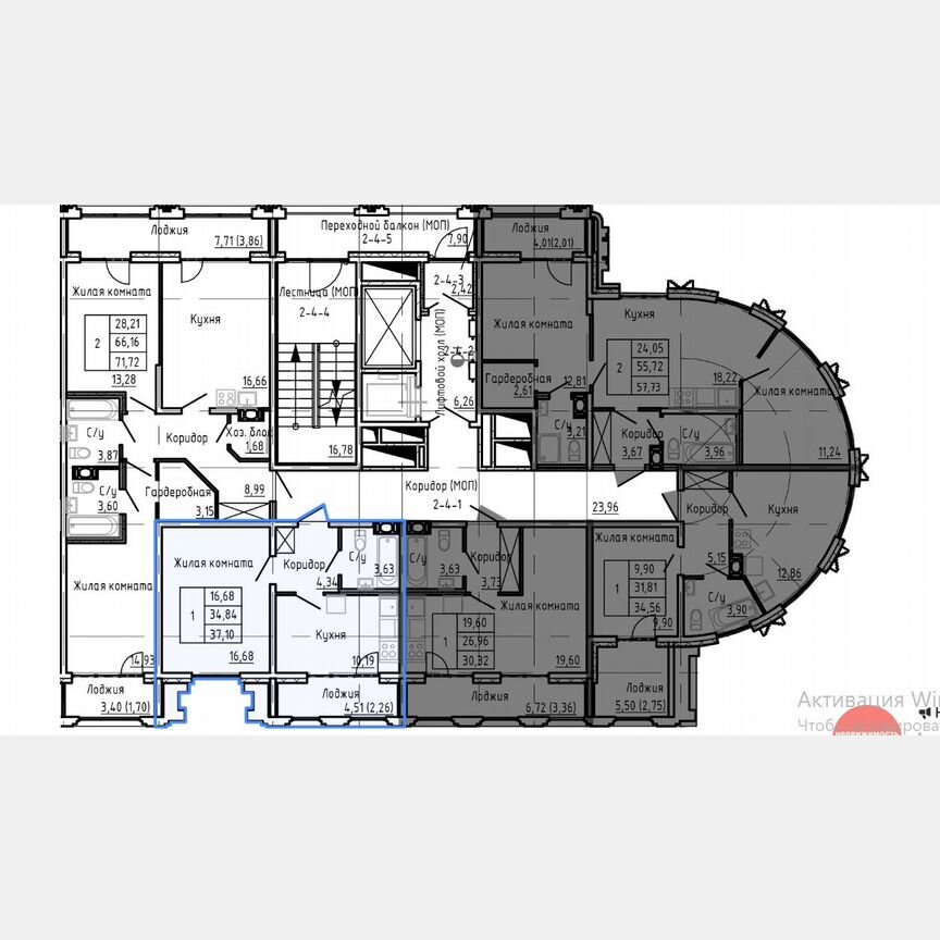 1-к. квартира, 37,1 м², 5/24 эт.