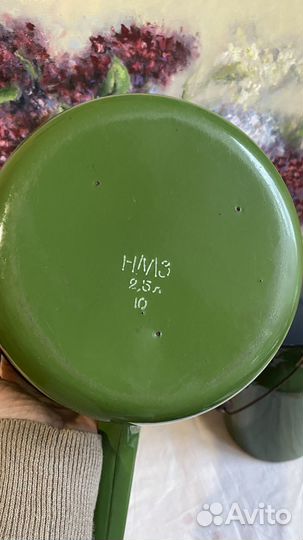 Эмалированная зеленая посуда бидон ковшик кружка