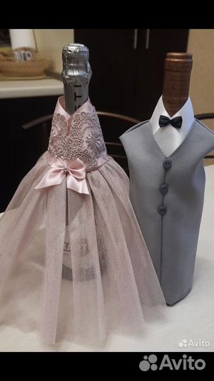 Свадебное украшение на бутылки шампанского