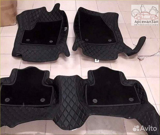 Коврики BMW 3 F30, 3d из экокожи черные/черный шов