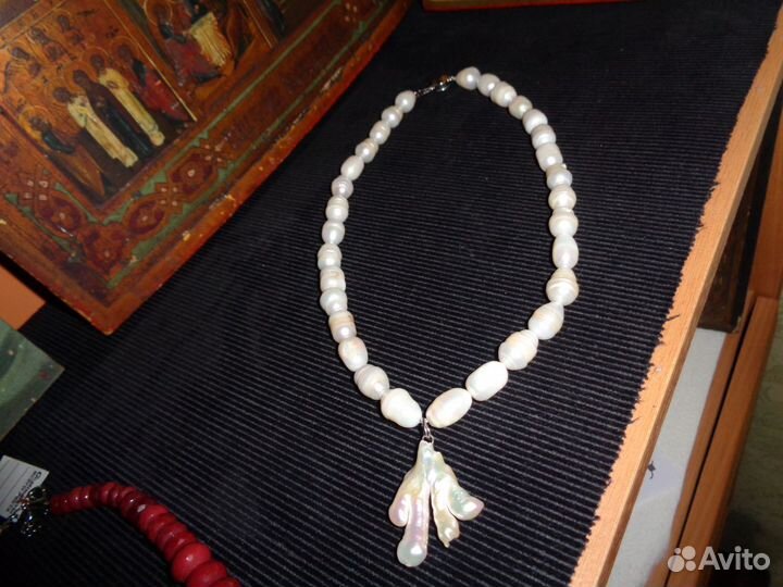 Бусы,колье,ожерелье: крупный натуральный жемчуг