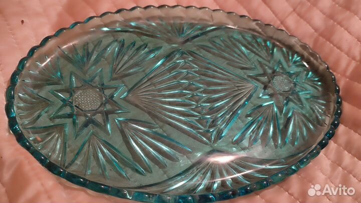 Блюдо Купоросное стекло синее Шикарное