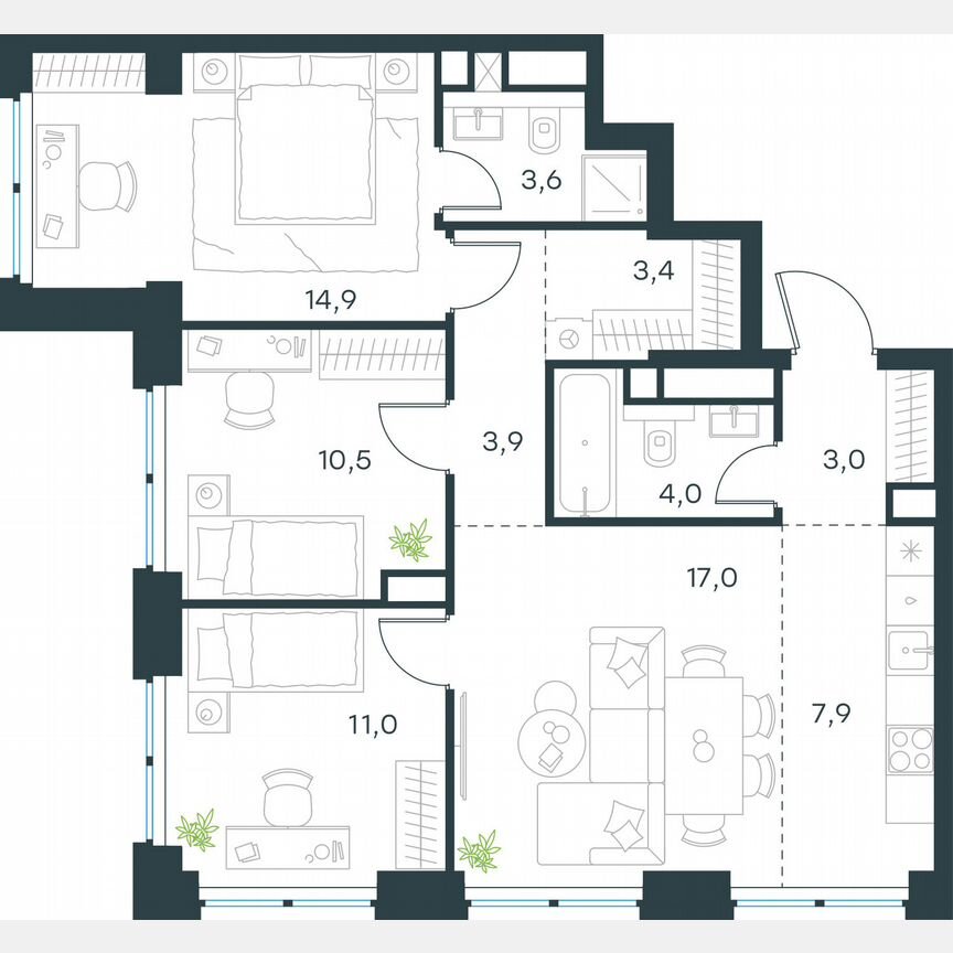 4-к. квартира, 79,2 м², 18/48 эт.