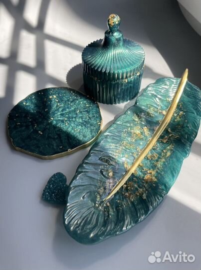 Набор декоративный ручной работы. Перо + шкатулка