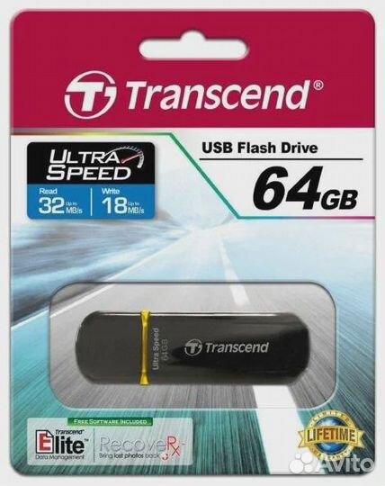 Флешка Transcend JetFlash 600 64 гб, 1 шт., черный