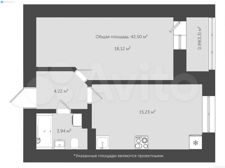 1-к. квартира, 46,3 м², 18/18 эт.