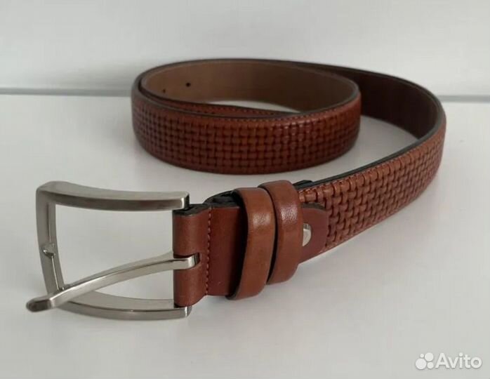Мужской кожаный ремень коричневый