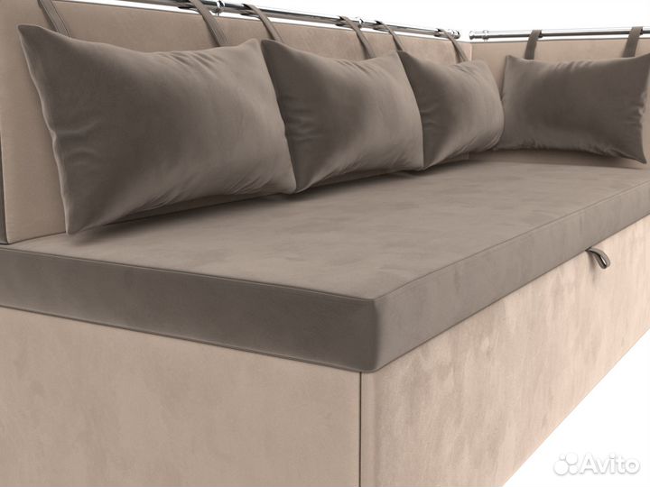 Диван кухонный прямой Метро с углом справа, велюр, коричневый, бежевый