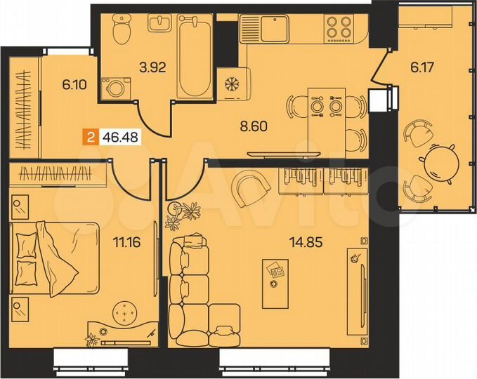 2-к. квартира, 46,5 м², 7/8 эт.