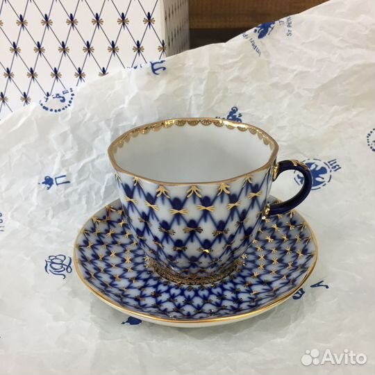 Чашка с блюдцем кобальтовая сетка ифз(лфз)