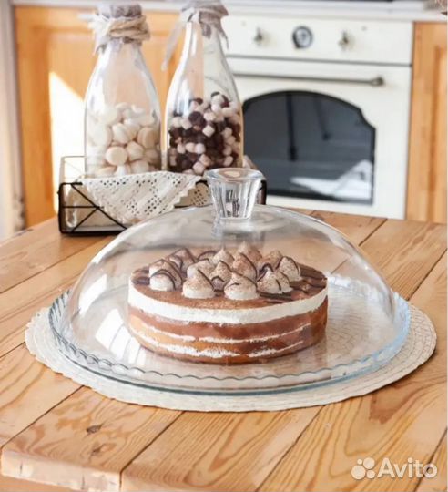 Тортовница стеклянная с крышкой