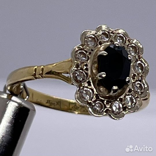 Золотое кольцо 750 Бриллианты Сапфир