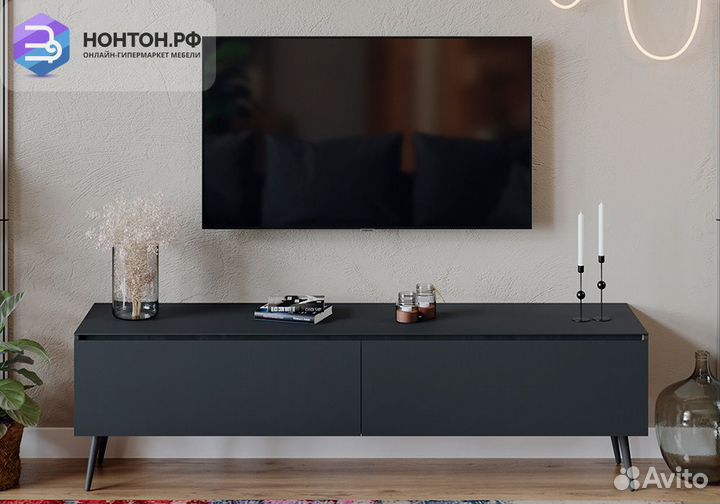 Тв-тумба с опорами Глосс яблоня беллуно / стекло г