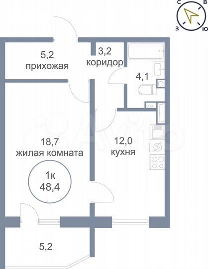 1-к. квартира, 48,4 м², 16/17 эт.