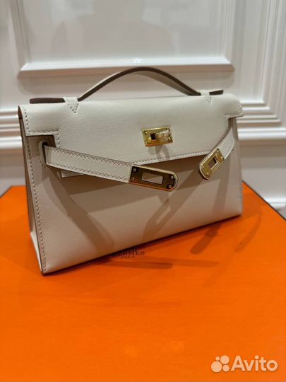 Сумка женская Hermes Kelly Pochette белая маленька