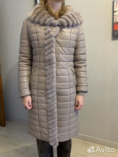 Кожаное пальто пуховик