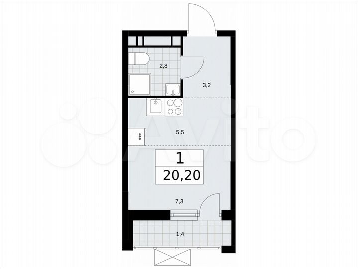Квартира-студия, 20,2 м², 12/16 эт.