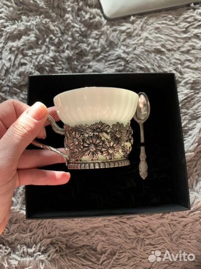 Чашка с ложкой Кольчугинской фабрики