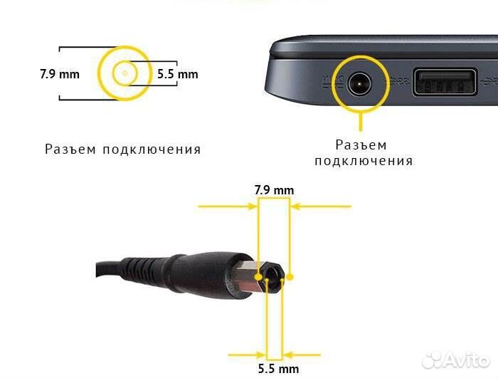 Блок питания Dell XPS M133 (PP25L) 19.5V 3.34A 65W