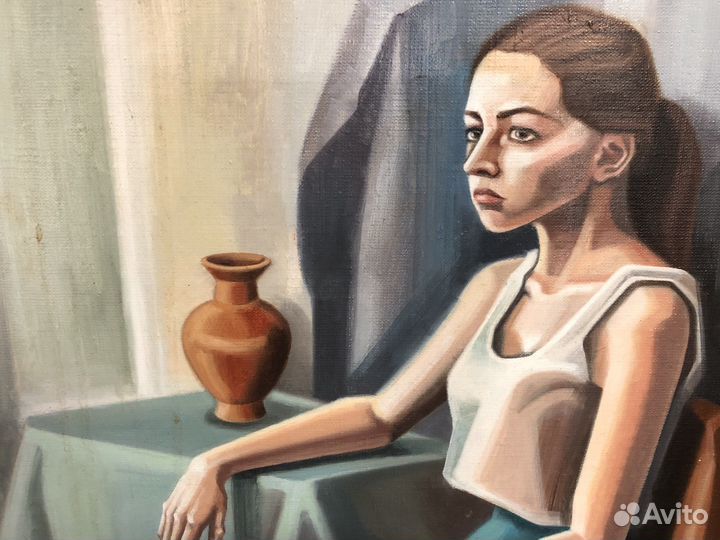 Картина холст масло, девушка на стуле