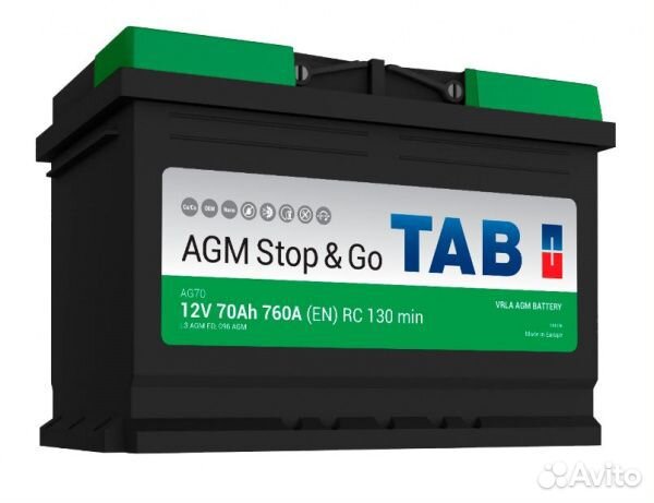 Аккумулятор TAB AGM 70 Ач, обратный