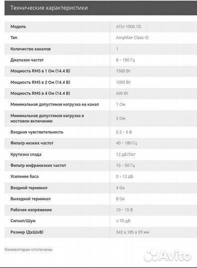 Усилитель Аватар 1500 1D