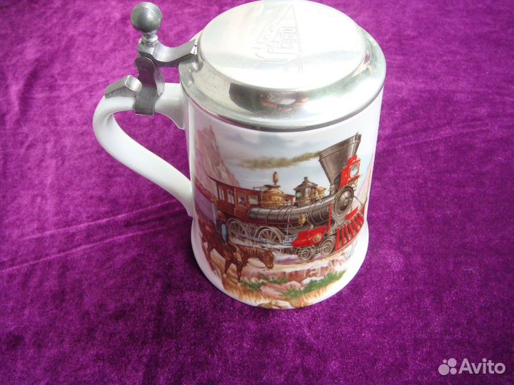 Старинная Пивная Кружка Паровозы Франции Олово