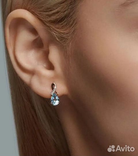 Серьги 585 пробы с вставкой фианит,голубой топаз