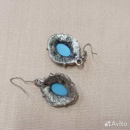 Серьги Серёжки Голубой Камень Мельхиор СССР Винтаж