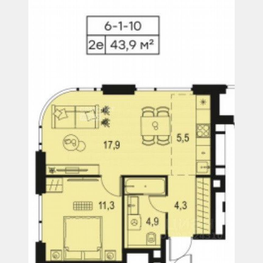 2-к. квартира, 43,9 м², 3/20 эт.