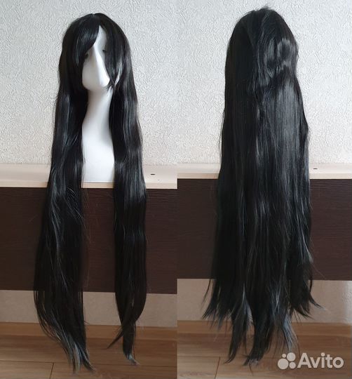 Черный, белый парик без челки, с челкой 100 см