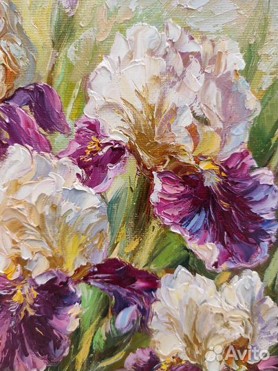 Картина маслом Ирисы в раме