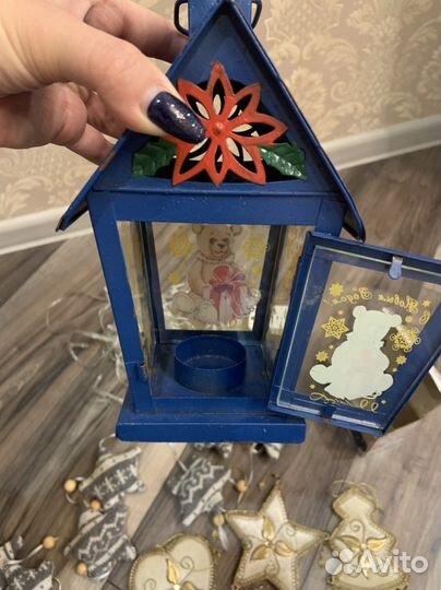 Новогодний декор, венок, игрушки, гирлянда