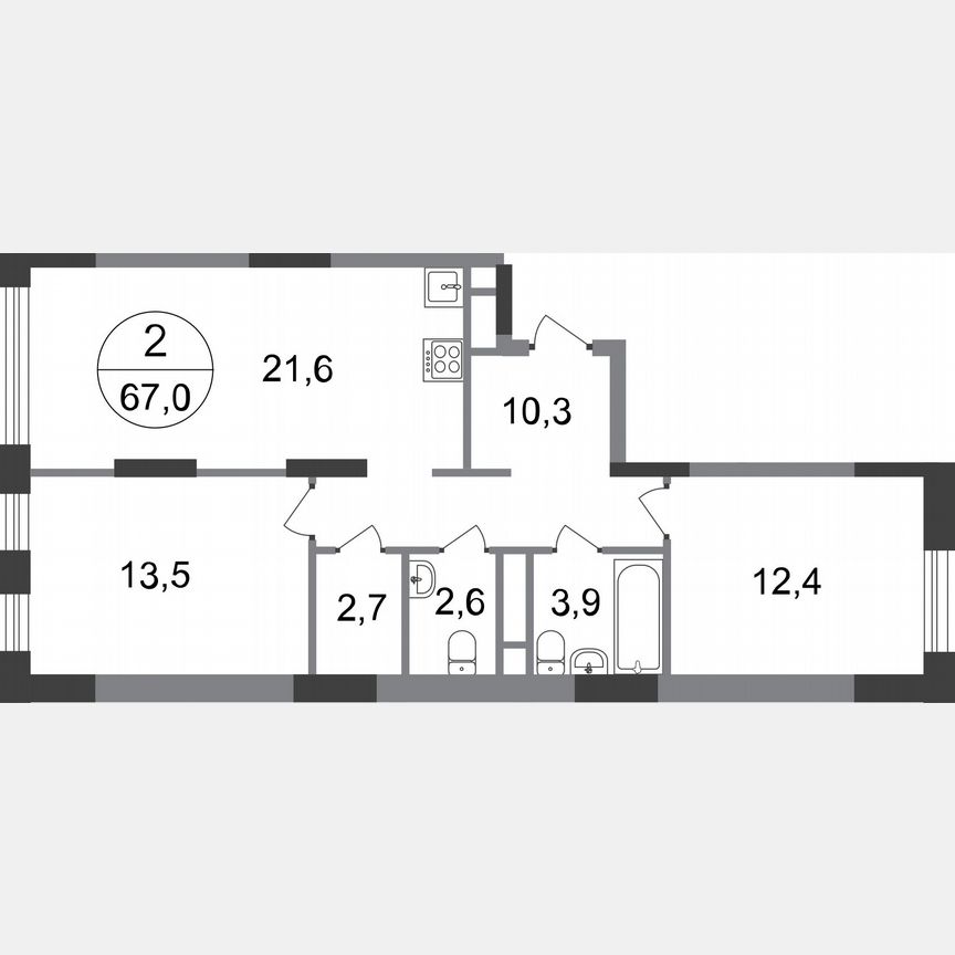 2-к. квартира, 67 м², 3/17 эт.