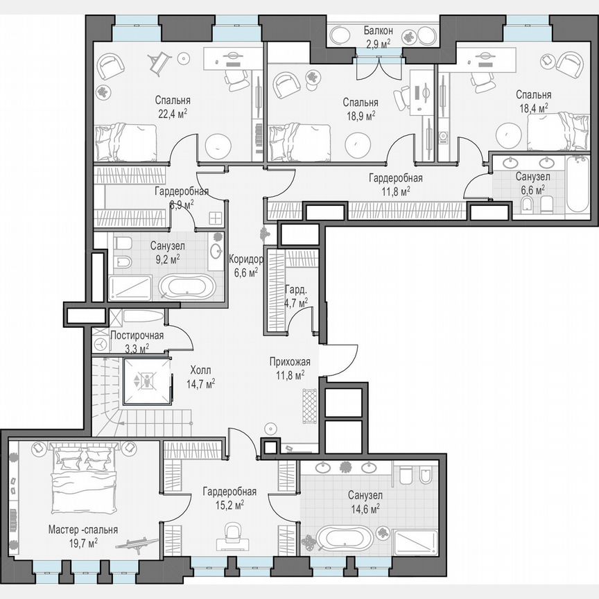 5-к. квартира, 283,1 м², 6/6 эт.