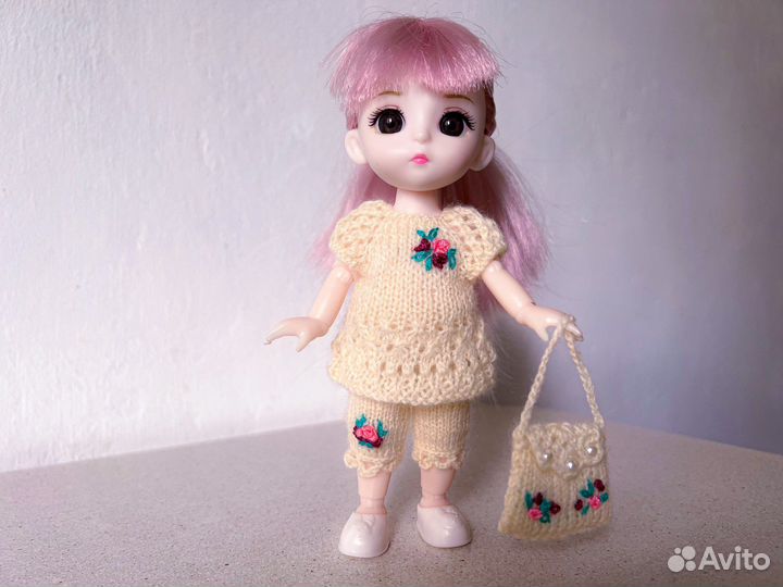 Одежда вязаная для куклы 16 см, платье