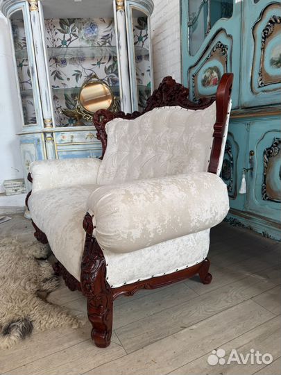 Диван в каретной стяжке,Красное дерево,Италия