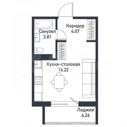 Квартира-студия, 24,3 м², 2/10 эт.