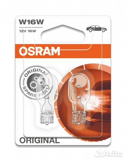 Лампа галогенная osram W16W (W2.1*9.5d), 2шт, 12V