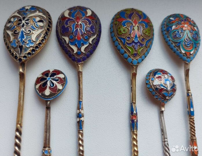 Ложка серебро 84 эмаль