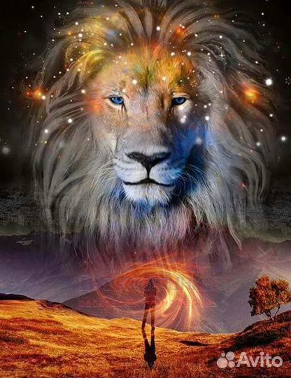 Алмазная мозаика 30x40 Человек и огромный дух льва