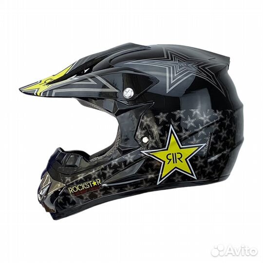 Мотошлем кроссовый RockStar черный глянцевый