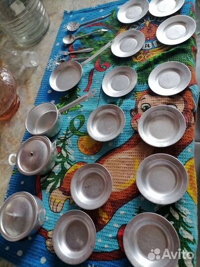 Набор кукольный посуды СССР алюминевый