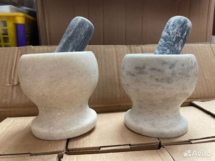 Мраморная ступка с пестиком разноцветная