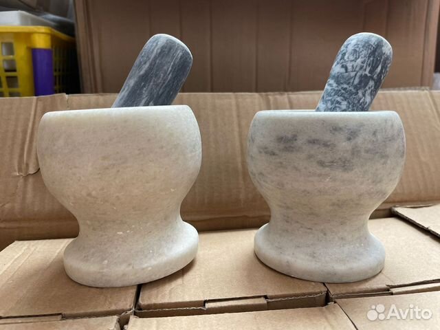 Мраморная ступка с пестиком разноцветная