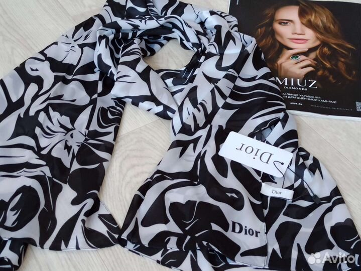 Палантин Шарф черный с белым Dior Шелк