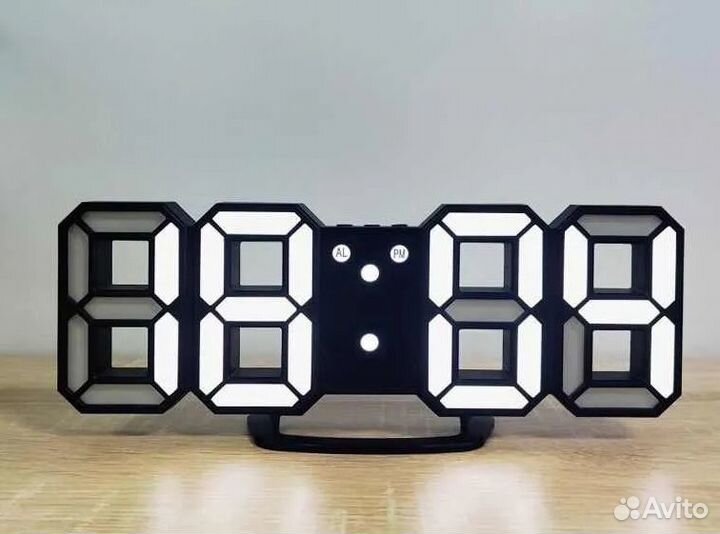 3D светящийся будильник настенный светодиодный